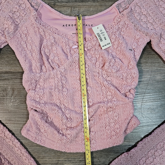 Aeropostale Pink Ruched Lace Long Sleeve Doll Top - Picture 2 of 9